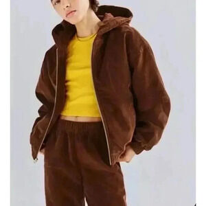 Aritzia TNA Morrison Corduroy S/M Jacket Hood  2 Zip‎ Up Muted Military Green